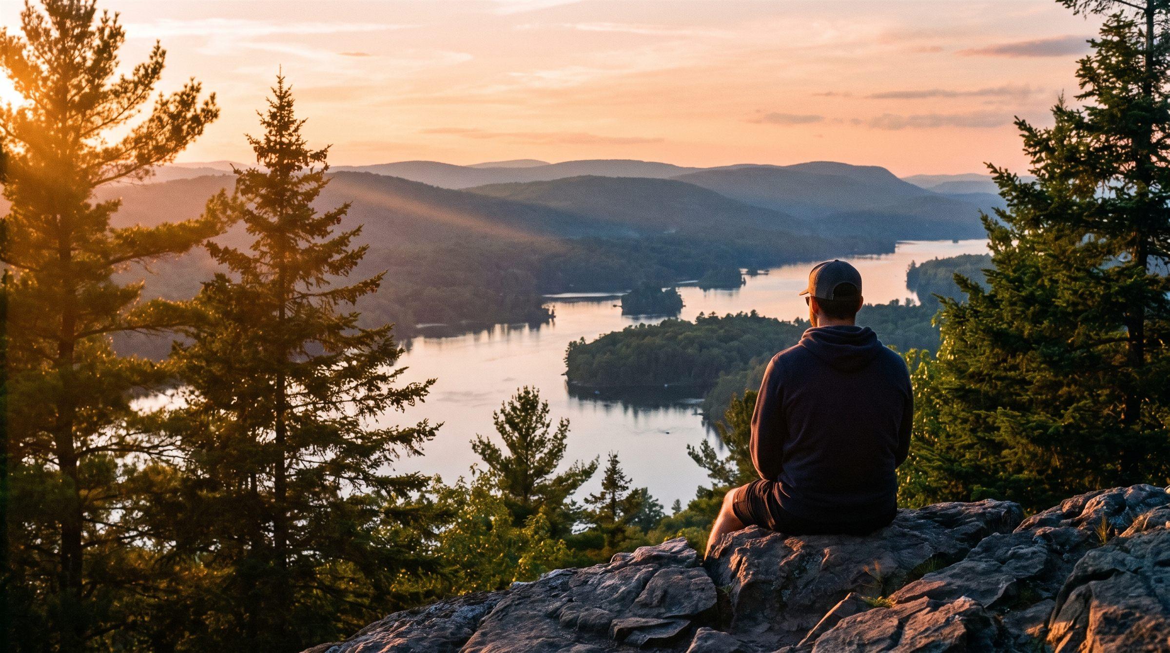 Sunset over the forested islands of the St. Lawrence River in Upstate New York